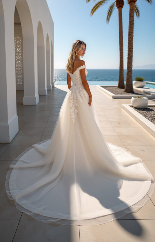 robe de mariée manche bateau - MK49 – Image 2