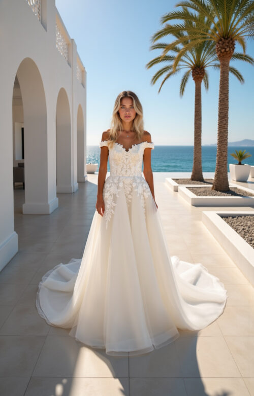robe de mariée manche bateau - MK49