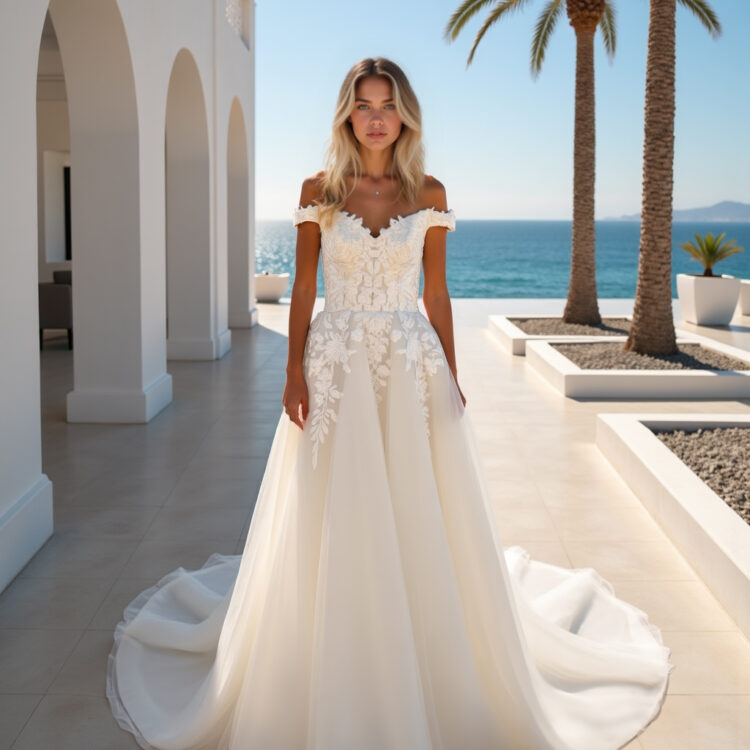 robe de mariée manche bateau - MK49