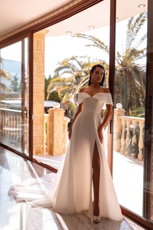 robe de mariée satin avec fente - 8249